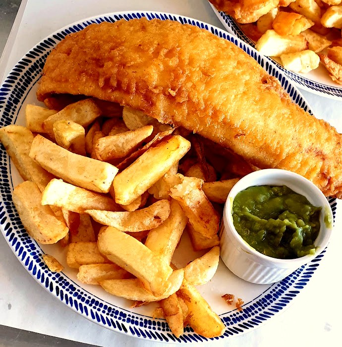 Haddock and chips with mushy peas at Walkers Fish Restaurant