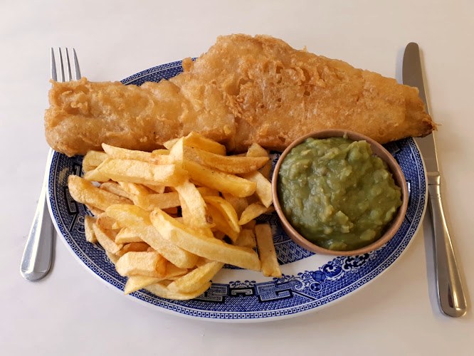 Haddock and chips with mushy peas